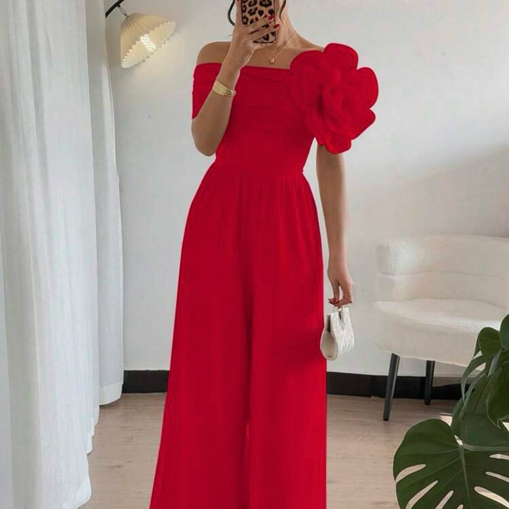 SHEIN Red Elegant Jumpsuit with Cinched Waist
